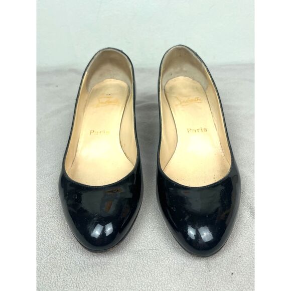 Christian Louboutin Black Wedge Red Bottom Heels Shoes Women's Size EU 38 US 7.5